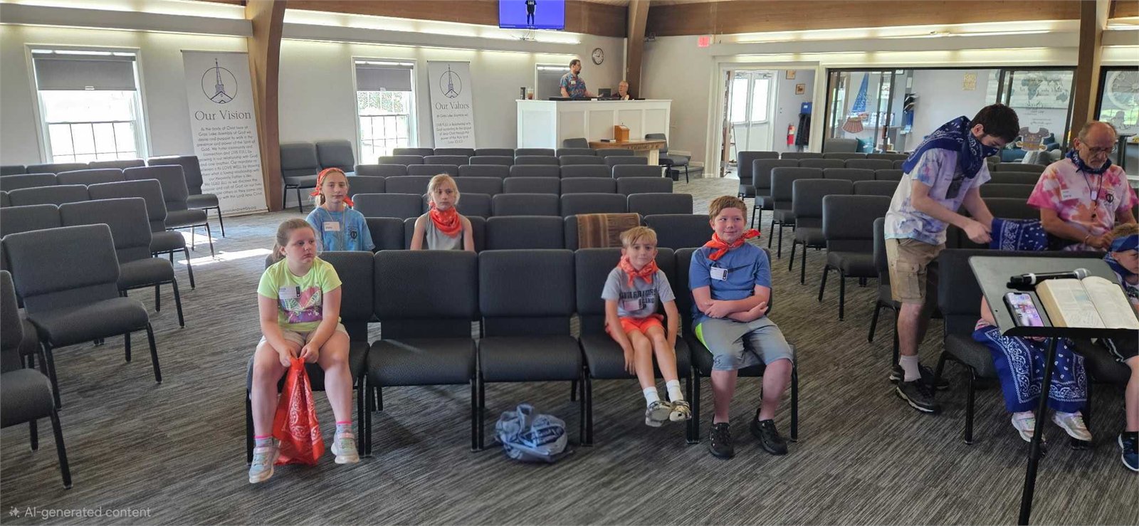 Children seated together before VBS activities begin