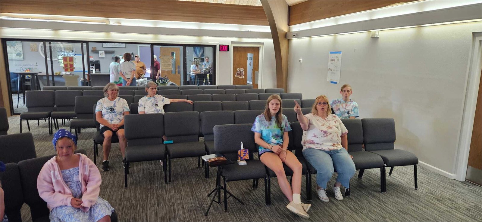 Kids and volunteers in the sanctuary during Vacation Bible School